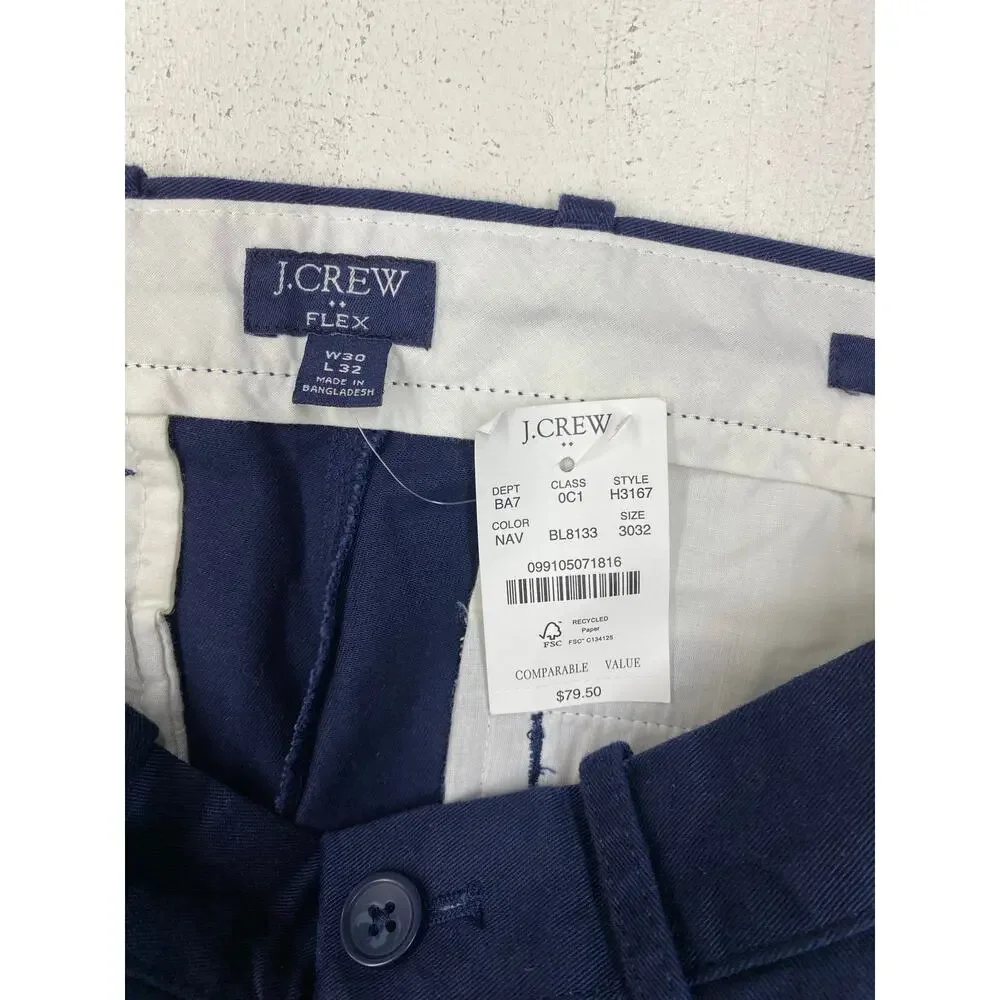 NEW Men J. Crew Slim Fit Flex Chino navy blue cotton pants slacks, 30x32